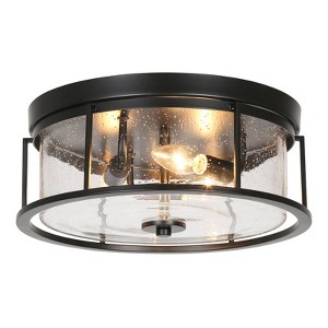 LNC Vine 3-Lights 13-in Matte Black and Seeded Glass Drum LED Flush Mount Lights - 1 of 4