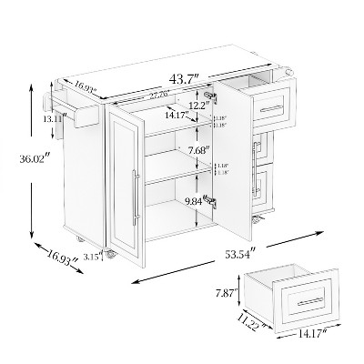 GlasFlength Decorative Storage Cabinets with a large drawer and two shelves, for Living Room, Entryway, Kitchen, White, 43.7"*16.93"*36.02"