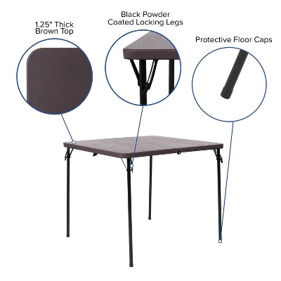 Brown and Black Metal Square Folding Table with Plastic Top