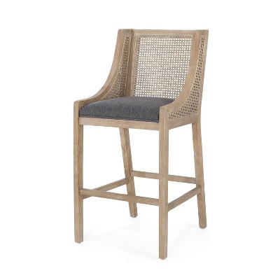 Charcoal and Natural Wood Cane Back 30" Barstools, Set of 2