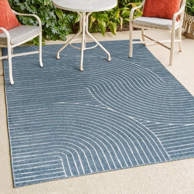 Hallie Dark Blue and Cream Geometric 8' x 10' Indoor/Outdoor Rug