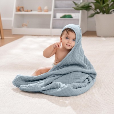 Pacific Blue Cotton Hooded Baby Towels Set - 32 x 32 Inch