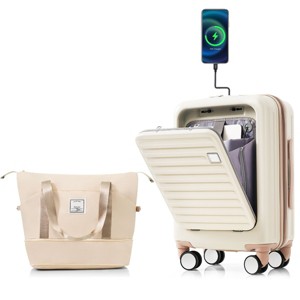 Carry On Luggage with USB Port and Cup Holder, 2-Piece Expandable Travel Set for Airplane Use, 20 Inch Tote Combo - Cuddlewood - 1 of 4