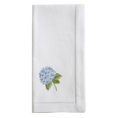 Saro Lifestyle Embroidered Blue Hydrangea Table Napkins With Hemstitch Design (Set of 6)