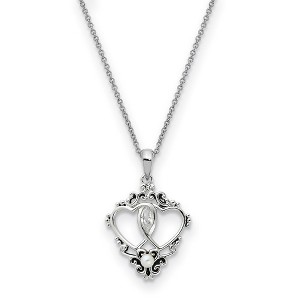 Black Bow Jewelry Sterling Silver, FW Cultured Pearl & CZ Two Hearts, One Love Necklace - 1 of 4