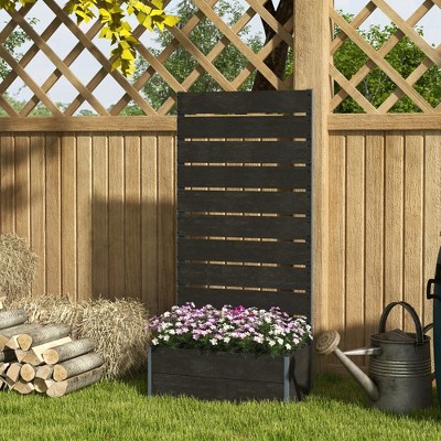 Black Metal Raised Garden Bed with Trellis, 28.25" x 15" x 59"