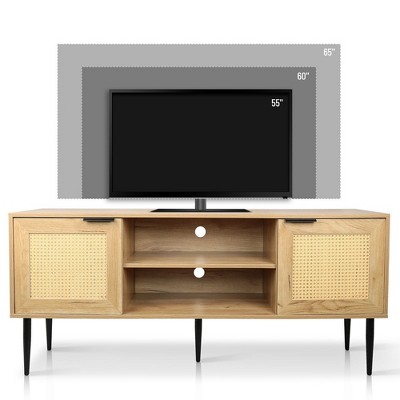 Wooden TV Stand for TVs up to 65 Inches,with 2 Rattan Decorated Doors ...
