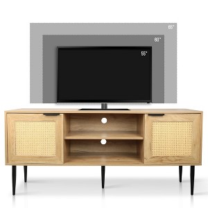 Wooden TV Stand for TVs up to 65 Inches,with 2 Rattan Decorated Doors and 2 Open Shelves,Living Room TV Console Table - 1 of 4