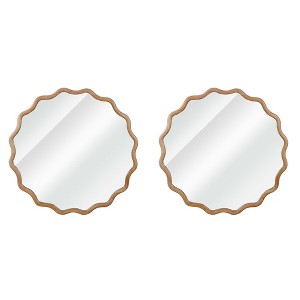 Spassway Sets of 2 Asymmetrical Mirror Irregular Round Wall Mirror Wood Frame Wall Mounted Vanity Mirror Decorative for Bedroom Bathroom - 1 of 4