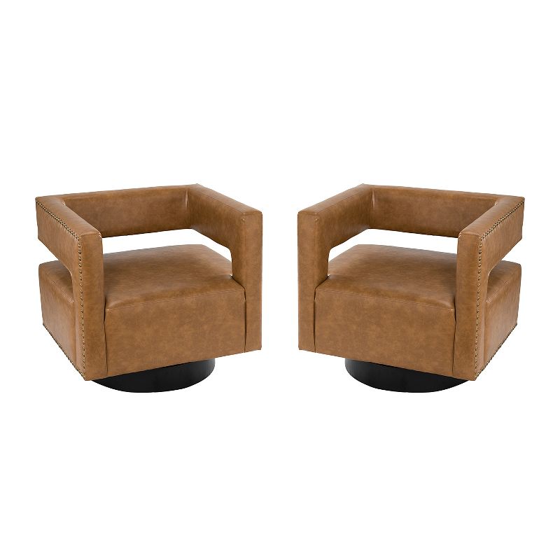 Set of 2 Francesca Comfy Swivel Barrel Chair for Bedroom with Nailhead Trim | ARTFUL LIVING DESIGN, 1 of 10