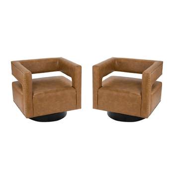 Set of 2 Francesca Comfy Swivel Barrel Chair for Bedroom with Nailhead Trim | ARTFUL LIVING DESIGN