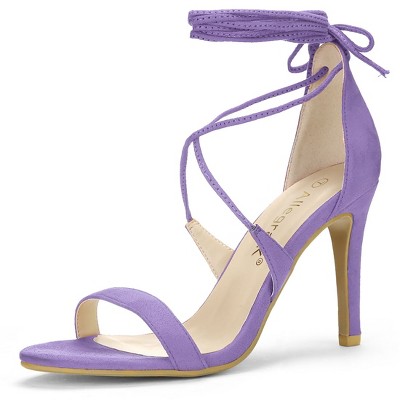 Allegra K Women's Open Toe Lace Up Stiletto Sandals Purple 8 : Target