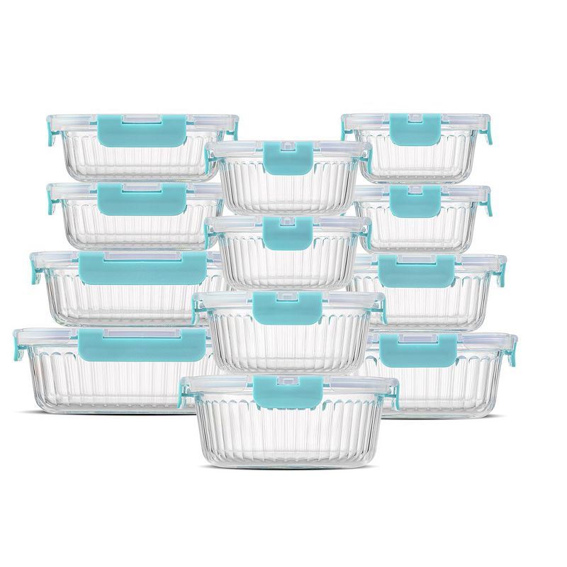 JoyJolt 24 Piece Fluted Glass Food Storage Containers with Leakproof Lids Set - Blue, 3 of 8