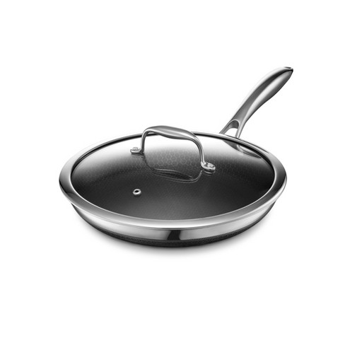 HexClad 12 Inch Hybrid Stainless Steel Frying Pan and Glass Tempered Silver