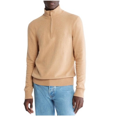 Calvin Klein Mens Ribbed Trim Quarter Zip Pullover Sweater