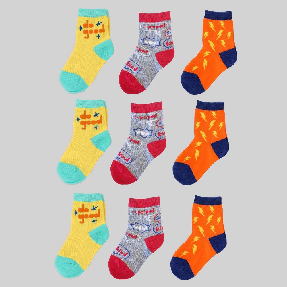 9pk Kids' Socks Yellow/Gray/Orange 5-6.5 - Bullseye's Playground