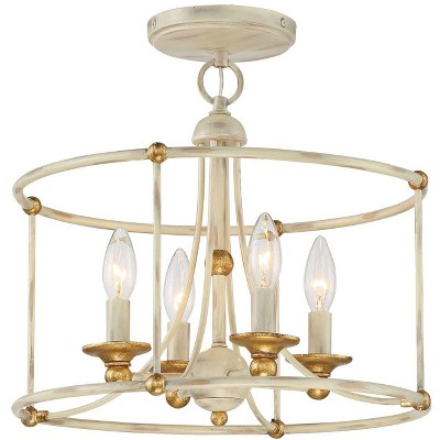 Minka Lavery Modern Industrial Ceiling Light Semi Flush Mount Fixture 15 3/4" White Steel Gilded Gold Decor for Bedroom Kitchen
