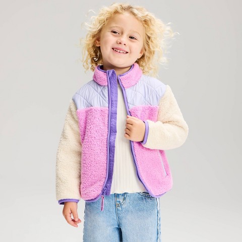Детские куртки Cat & Jack Toddler Girls' Colorblock Fleece Jacket - Cat & Jack™ Pink/Purple 5T
