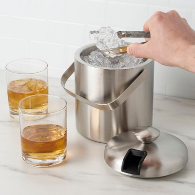 1.3L Stainless Steel Double-Walled Ice Bucket with Tongs
