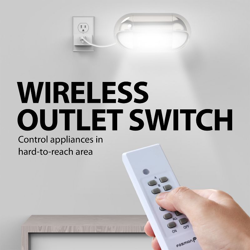 Fosmon WavePoint Wireless Remote Control Outlet Switch with 5 Outlets Plugs + 2 Remote Controls, ETL Listed - White, 3 of 9