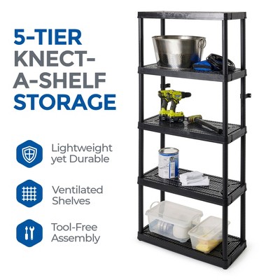 Sleek 5-Shelf Black Plastic Ventilated Storage Organizer, 32"x14"