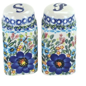 Blue Rose Polish Pottery 320 Vena Large Salt & Pepper Shakers - 1 of 2