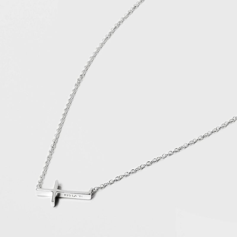 Sterling Silver Horizontal Cross Station Necklace - Silver, 4 of 5