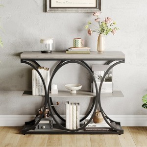 39" Industrial Narrow Console Table, 3-Tier Sofa Table with Round Metal Base for Entryway, Hallway, Living Room - 1 of 4