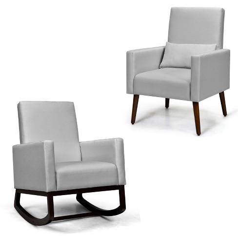 Tangkula Set Of 2 Dual use Upholstered Rocking Chair With Wood Leg