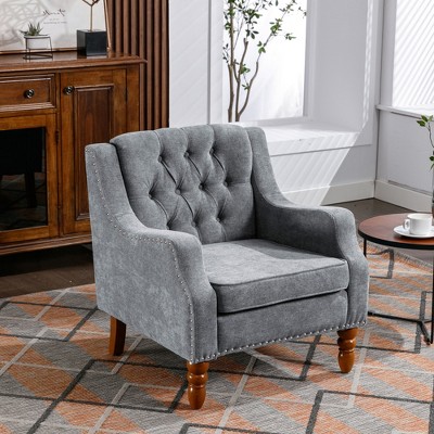 TOAOTBNBO Wooden Accent Chair with High Back, Breathable Fabric Armchair with Soft Padded Seat Mid-Century Single Sofa Chair for Office