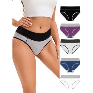INSPIRE CHIC Women's Stretch Breathable Contrast Color Briefs 5 Pcs - 1 of 4