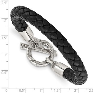 Chisel Stainless Steel Polished Black Braided Leather Toggle 8.5" Bracelet - 1 of 4