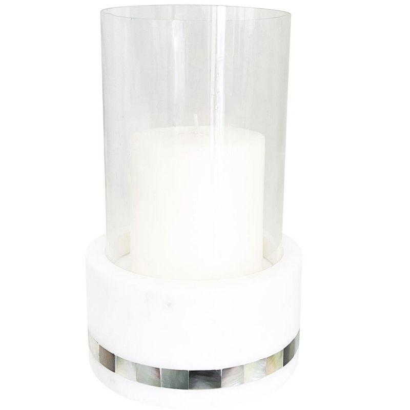 White Marble Grey Pearl Hurricane Candle Holder - Anaya, 1 of 6