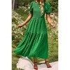 Women's Puff Short Sleeve Smocked Midi Dress Casual Summer Floral Print Elastic Waist Tiered A Line Maxi Dress - 2 of 4
