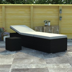 vidaXL Sun Lounger with Cushion and Tea Table Poly Rattan Cream White - 1 of 4