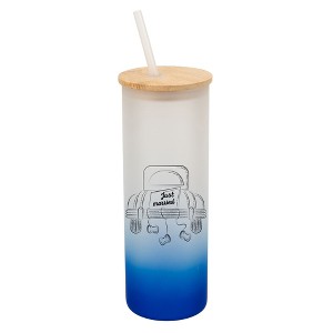 Elanze Designs Just Married Vintage Car Wrap-Around Design 25 Ounce Frosted Gradient Glass On-The-Go Coffee Travel Skinny Tumbler Mug Cup, Bamboo Lid - 1 of 1