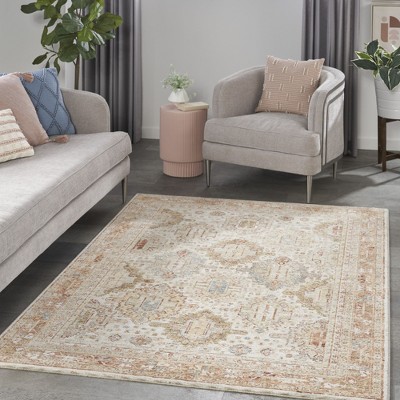 Vintage-Inspired Beige Synthetic 4' x 6' Persian Rug