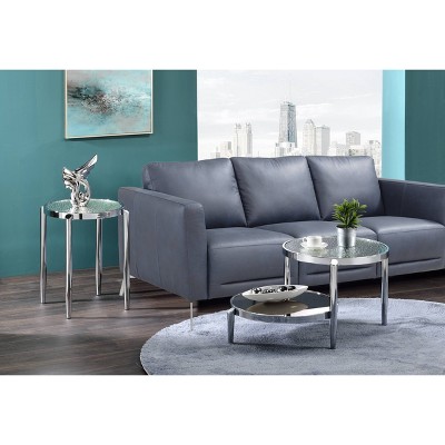 Chic 37" Chrome Round Nesting Coffee Table with Mirrored Glass