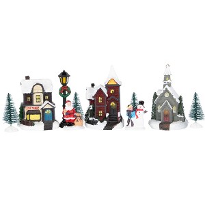 Northlight 10-Piece LED Lighted Houses and Trees Christmas Village Display Set - 1 of 4