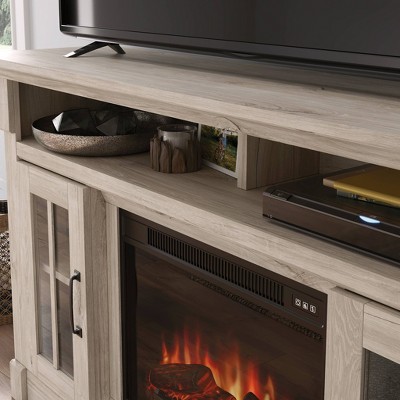 Chalk Oak 60" Fireplace TV Credenza with Glass Doors