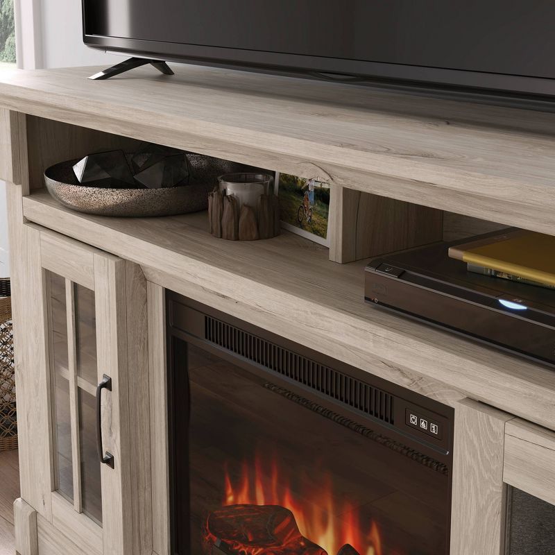 Media Fireplace Credenza TV Stand for TVs up to 65&#34; Chalk Oak - Sauder, 4 of 7