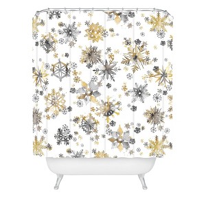 Ninola Design Christmas Stars Snowflakes Shower Curtain Yellow/Gray - Deny Designs - 1 of 3