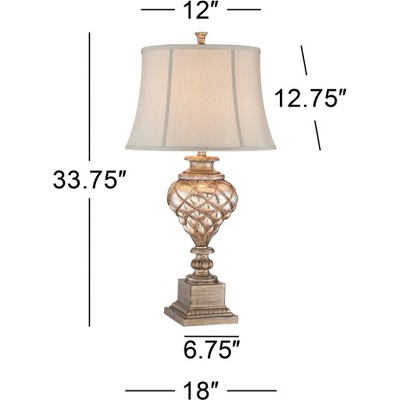 Luke Traditional Silver Mercury Glass Table Lamps Set with Off-White Fabric Shades