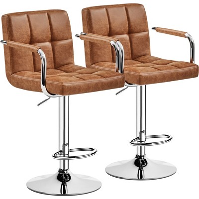 Yaheetech 2pcs Swivel Adjustable Bar Stools with Large Steel Pedestal Base for Bar Counter