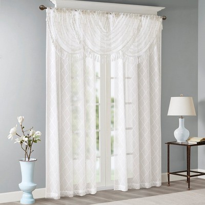 MAYEERTY 38x46" Diamond Sheer Embroidered Waterfall Valance White/Grey