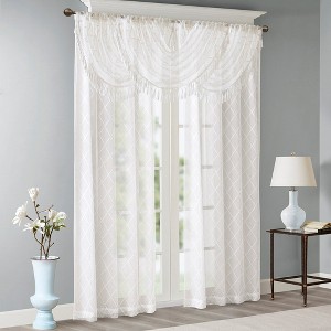 MAYEERTY 38x46" Diamond Sheer Embroidered Waterfall Valance White/Grey - 1 of 4
