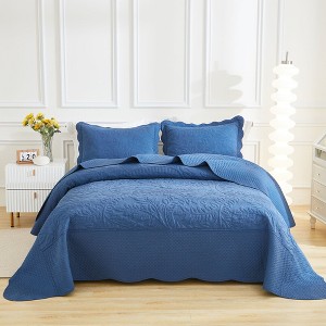 Marcielo 3 Pcs Cotton Oversized Embroidery Quilt Bedspread Set T0 - 1 of 4