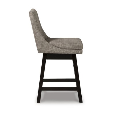 Transitional Beige Wood Swivel Barstool with Light Gray Upholstery