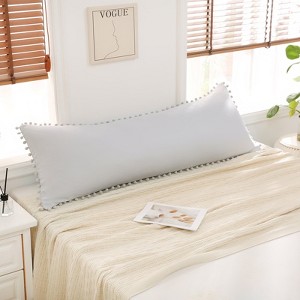 Pom-Pom Fringe Pillowcases & Body Pillow Cover – Soft Decorative Bedding Shams with Deep Pocket, Queen/King/Body Options - 1 of 4