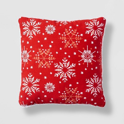 Reversible Snowflake/Sherpa Decorative Pillow Red/White - Wondershop™